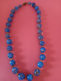 Vintage Art Glass Beaded Necklace Blue and Gold