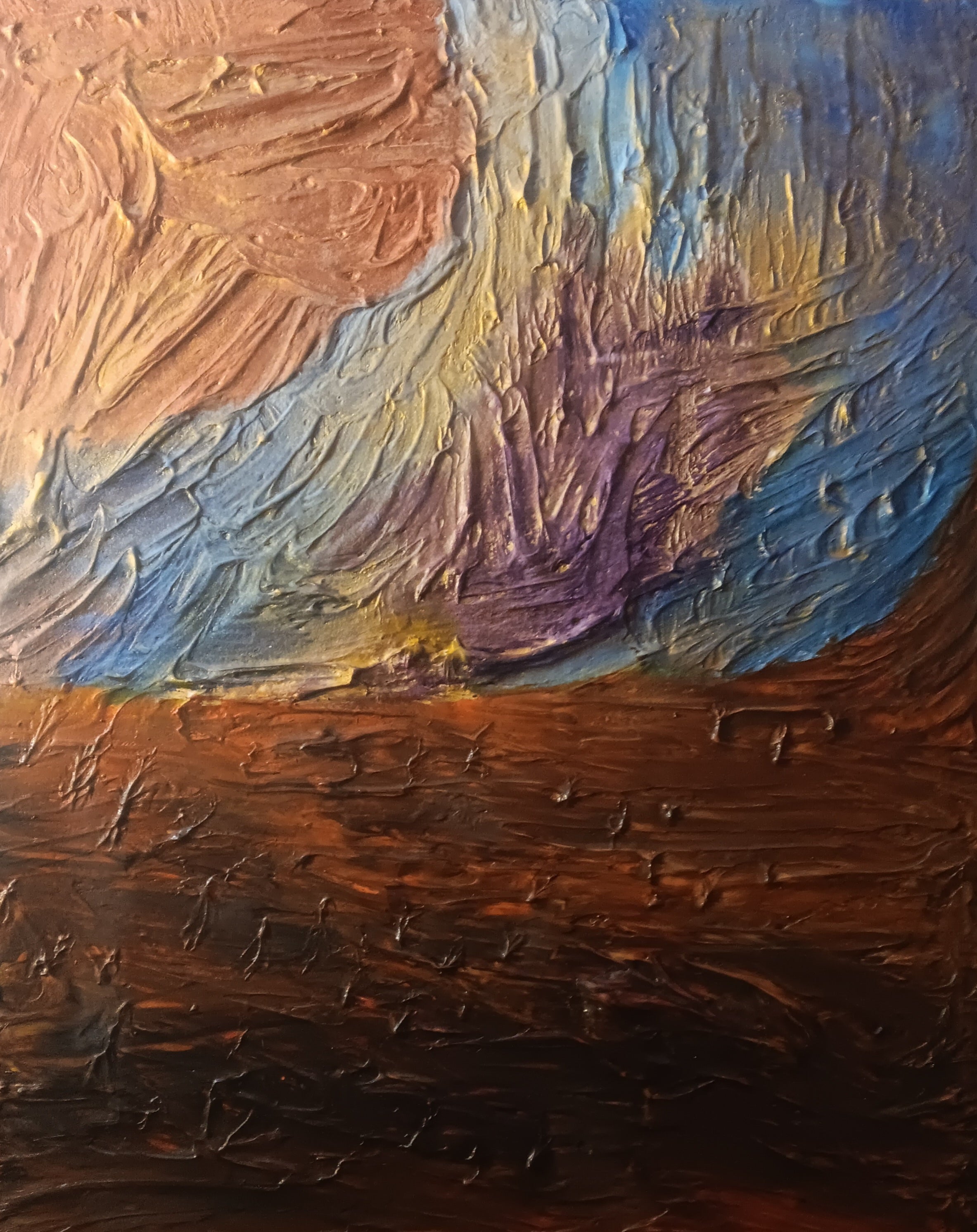 Original acrylic painting abstract impasto multi color blue inlet