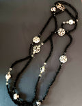 Necklace white glass Balls & Discs with applied black dots