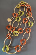 Betsy Johnson chain link green and brown twisted links with gold tone chain