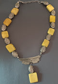 Necklace Art Deco Design yellow resin dpacers lobster fastener