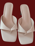 Ladies beige stack heel padded leather sandles pair