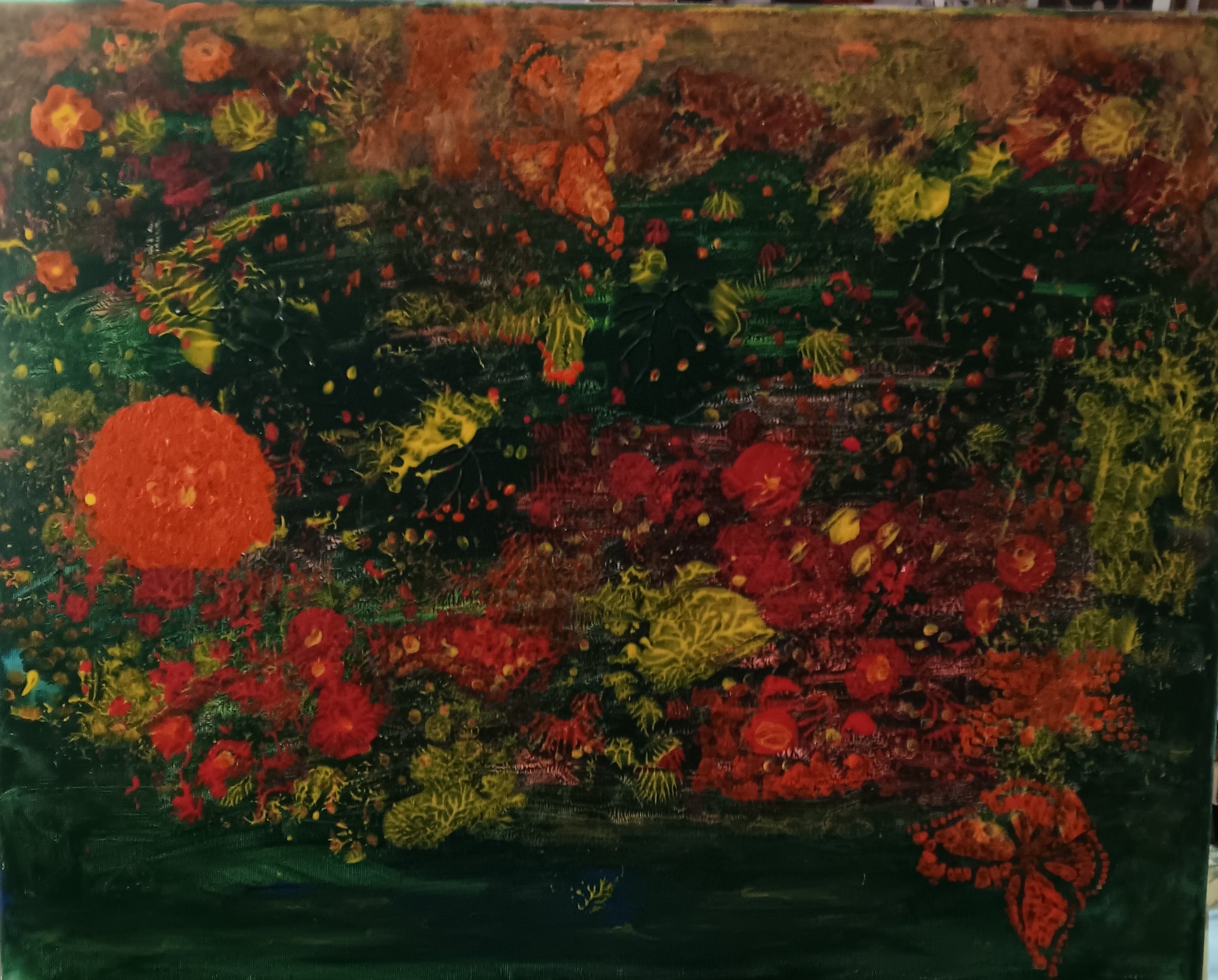 Original acrylic painting abstract fantasy garden 26x20 on canvas