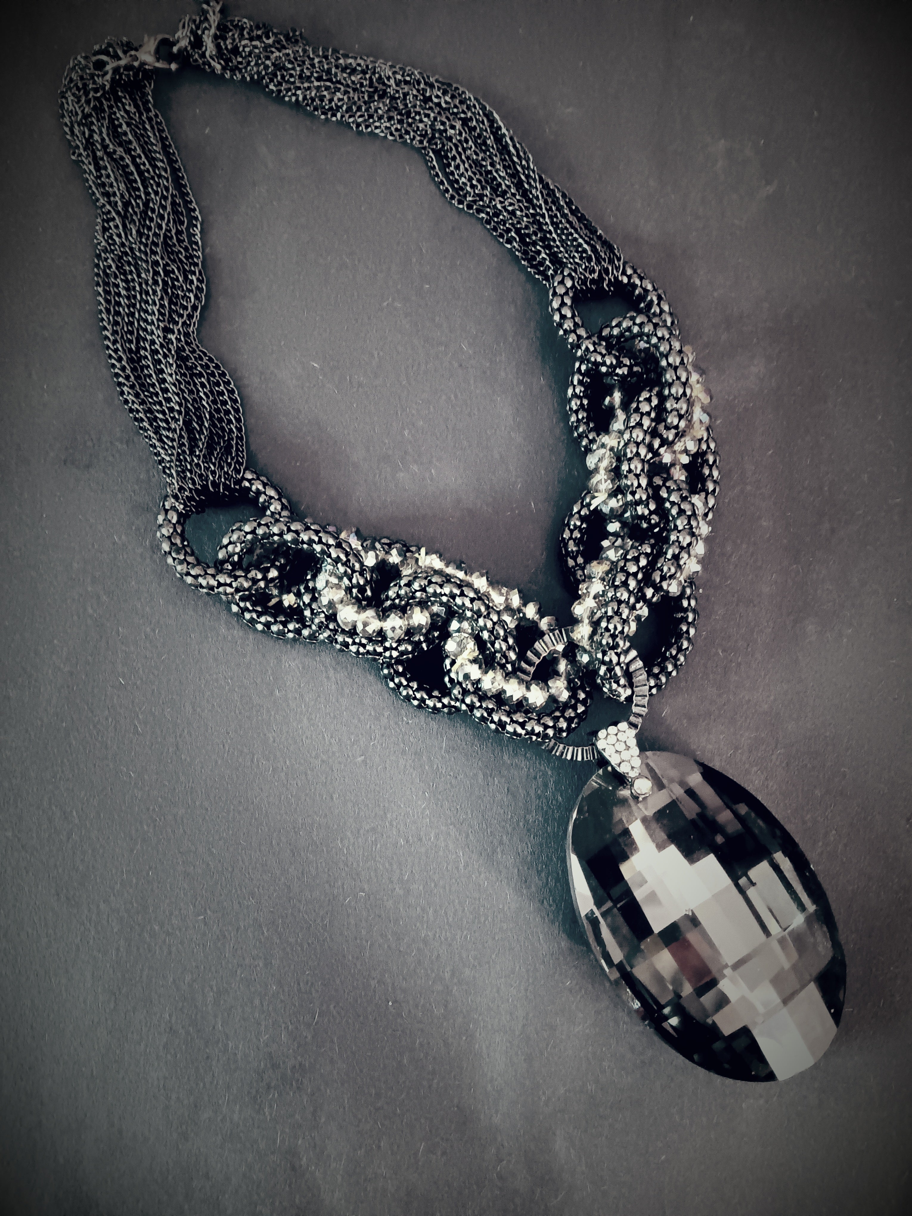 Modern statement necklace black faceted pendant