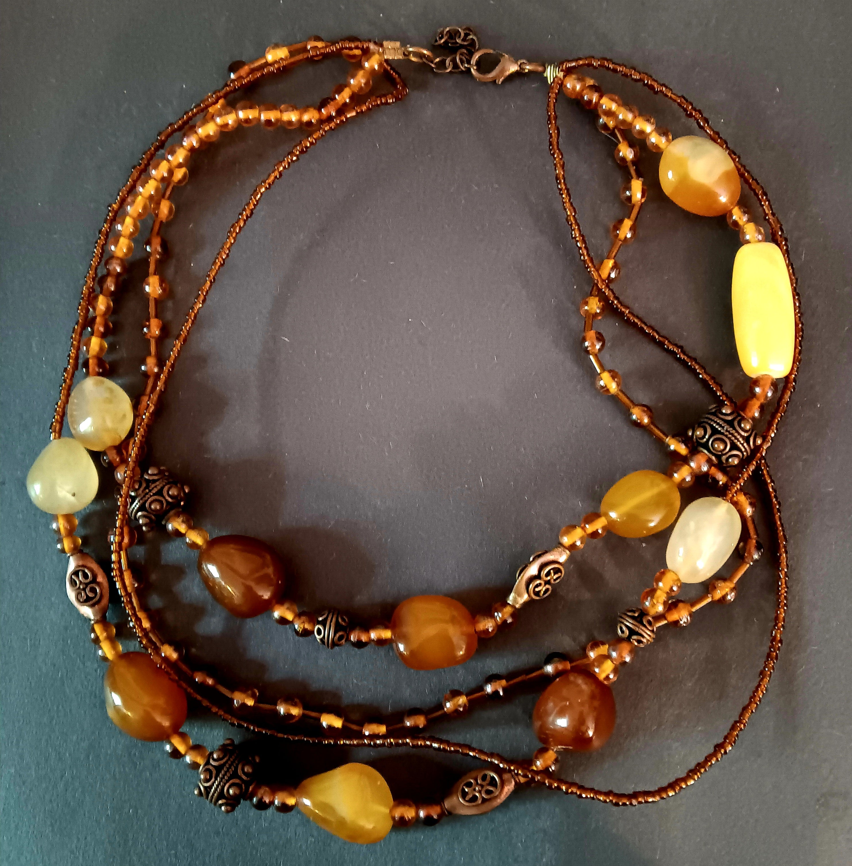 Necklace faux lucite gemstones multi strand