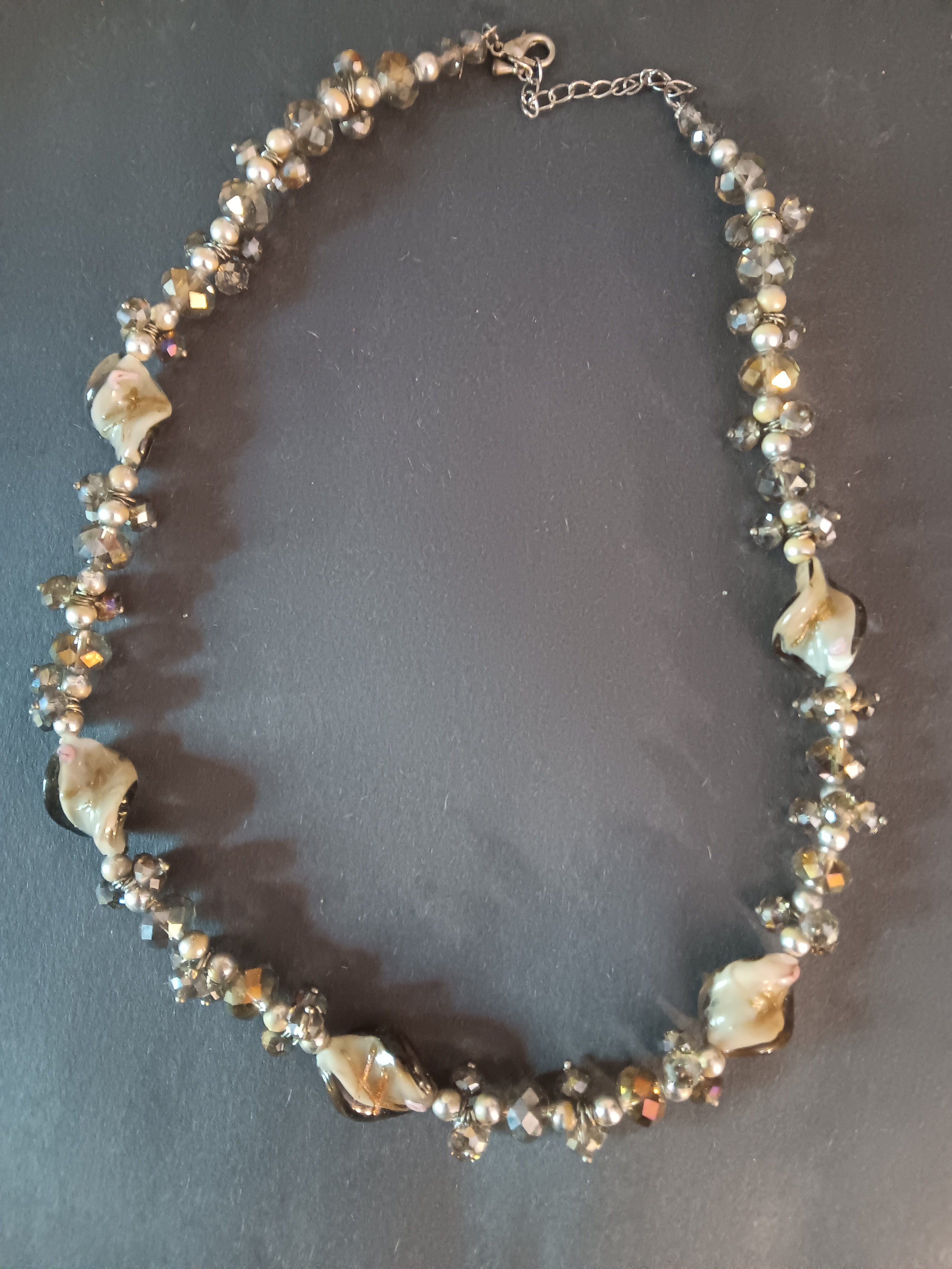 Necklace lucite crystals art glass shells