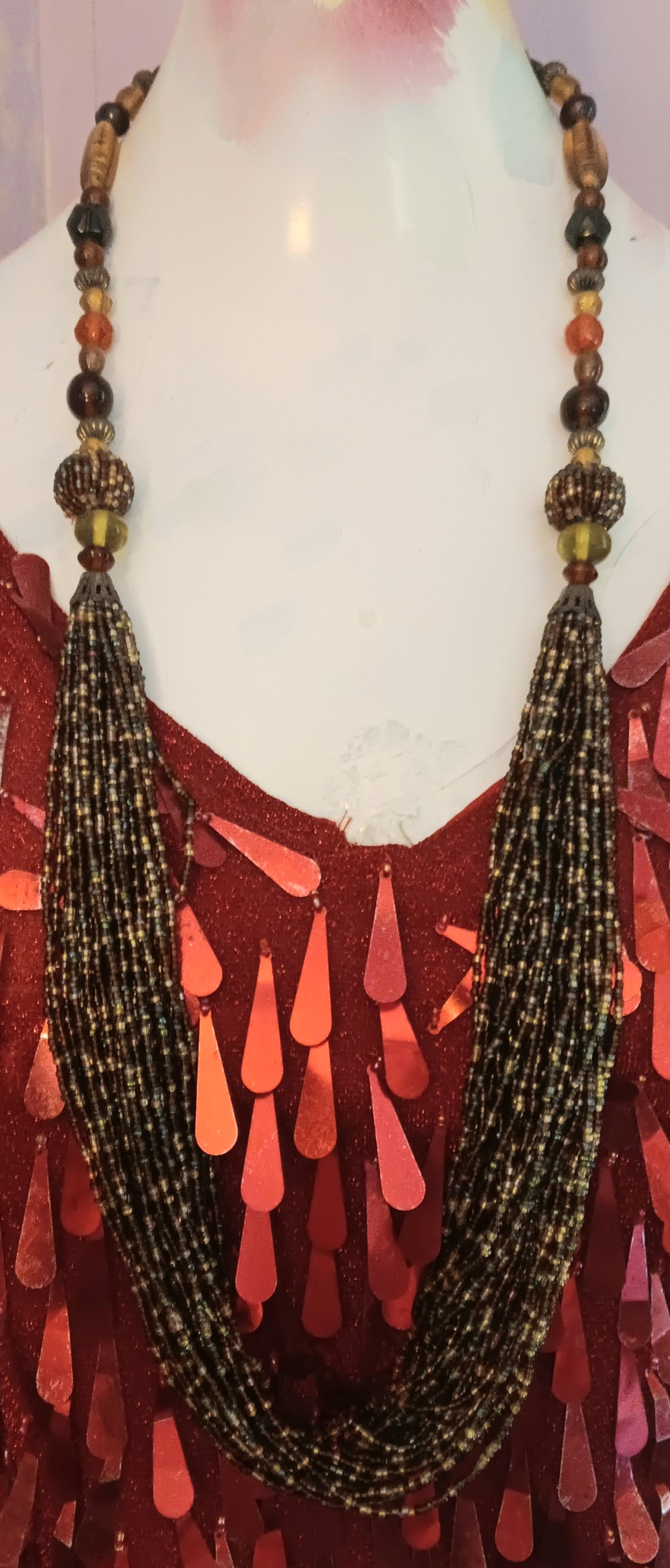 Vintage seed bead lucite multi strand necklace