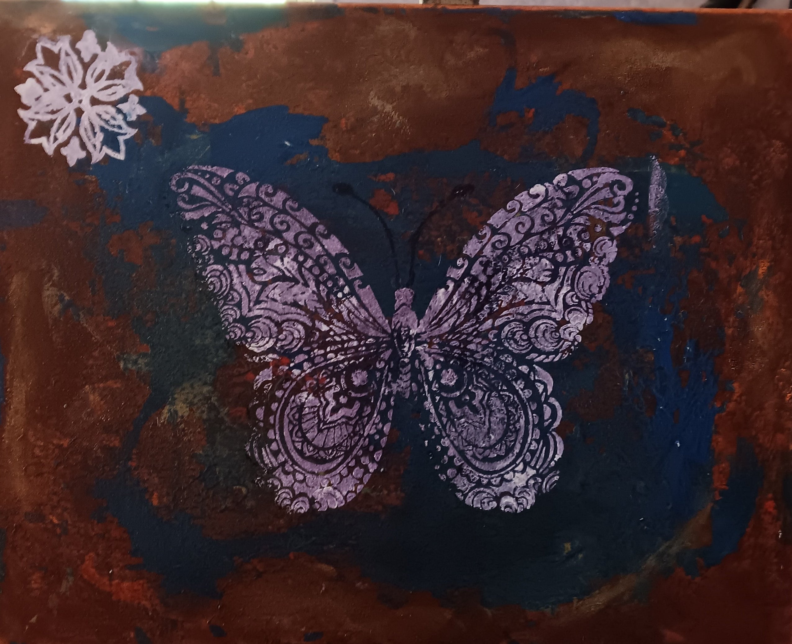 Original acrylic painting abstract background large pink butterfly on canvas 20x16