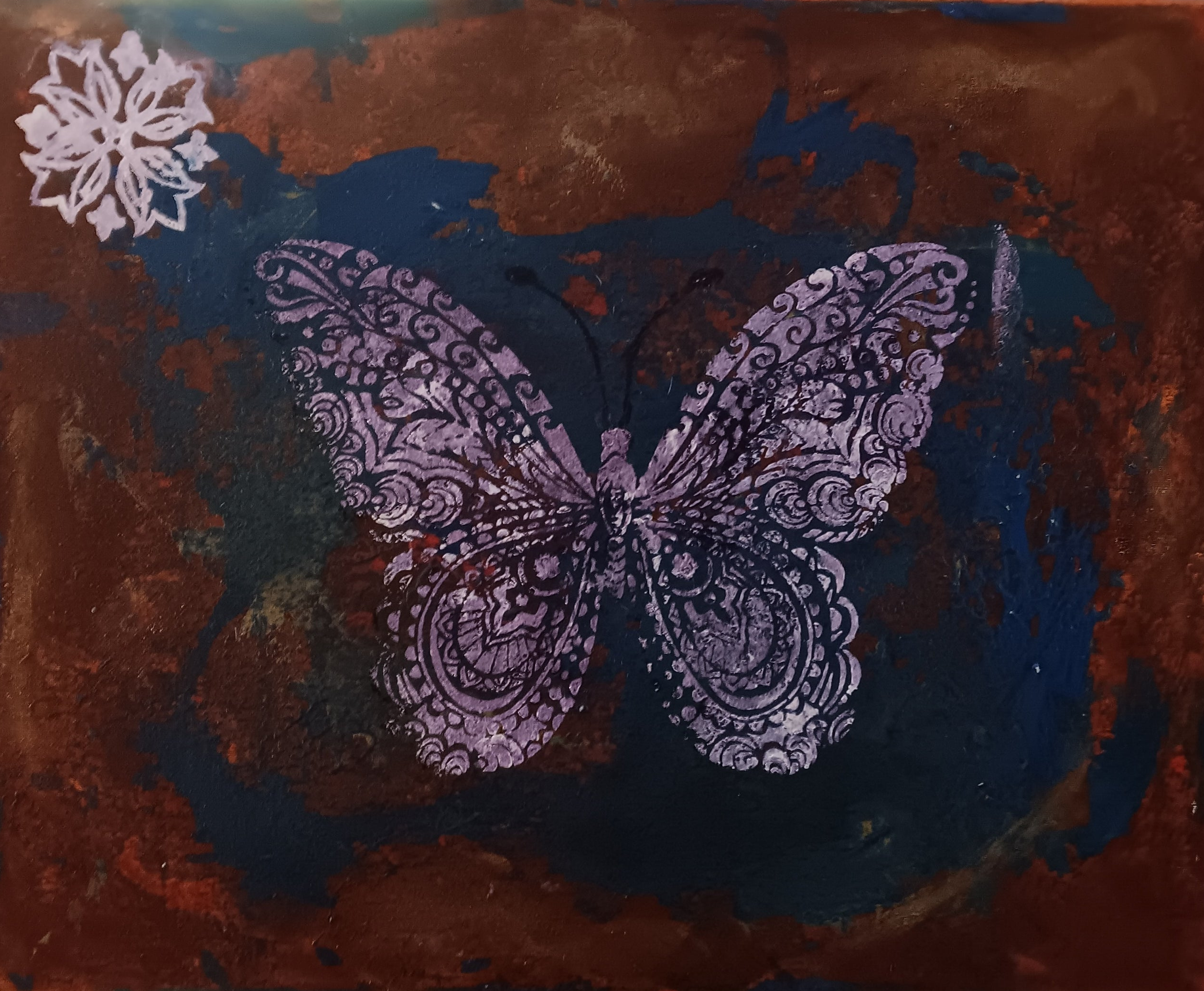 Original acrylic painting abstract background large pink butterfly on canvas 20x16