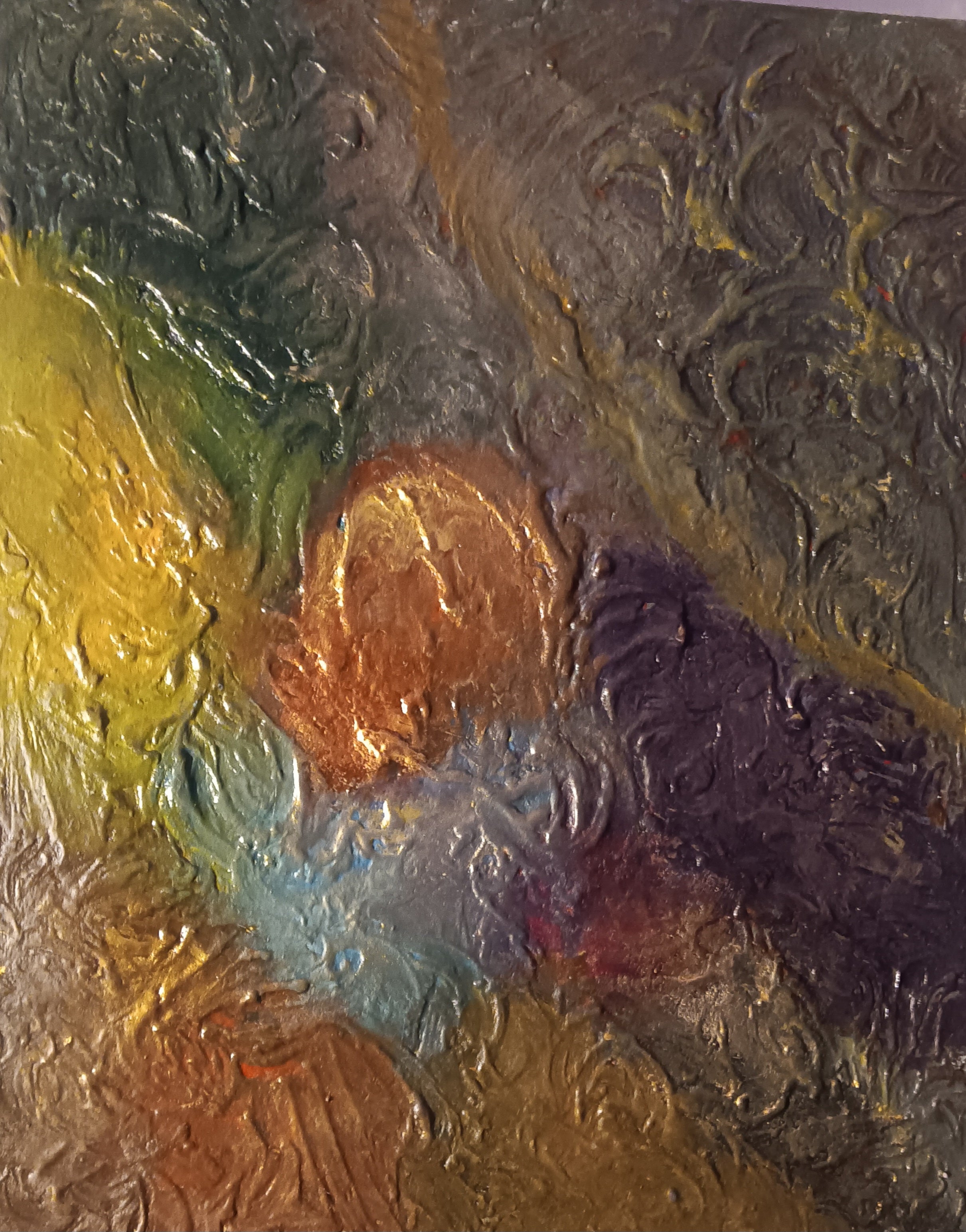 Original acrylic painting abstract impasto flower golds silvers dark