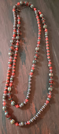 Vintage necklace glass beads brass beads 23"
