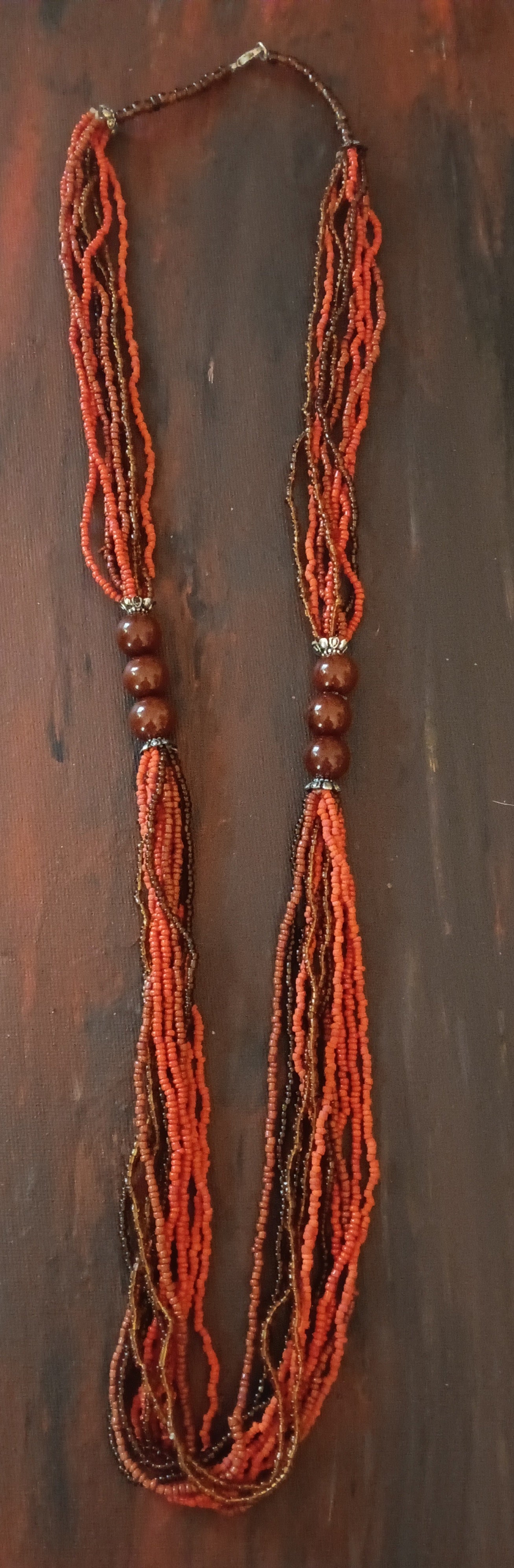Necklace seed bead orange and brown