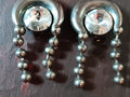 Vintage clipon earrings dilver tone steel horseshoe shape with beaded dangles large acrylic jewel