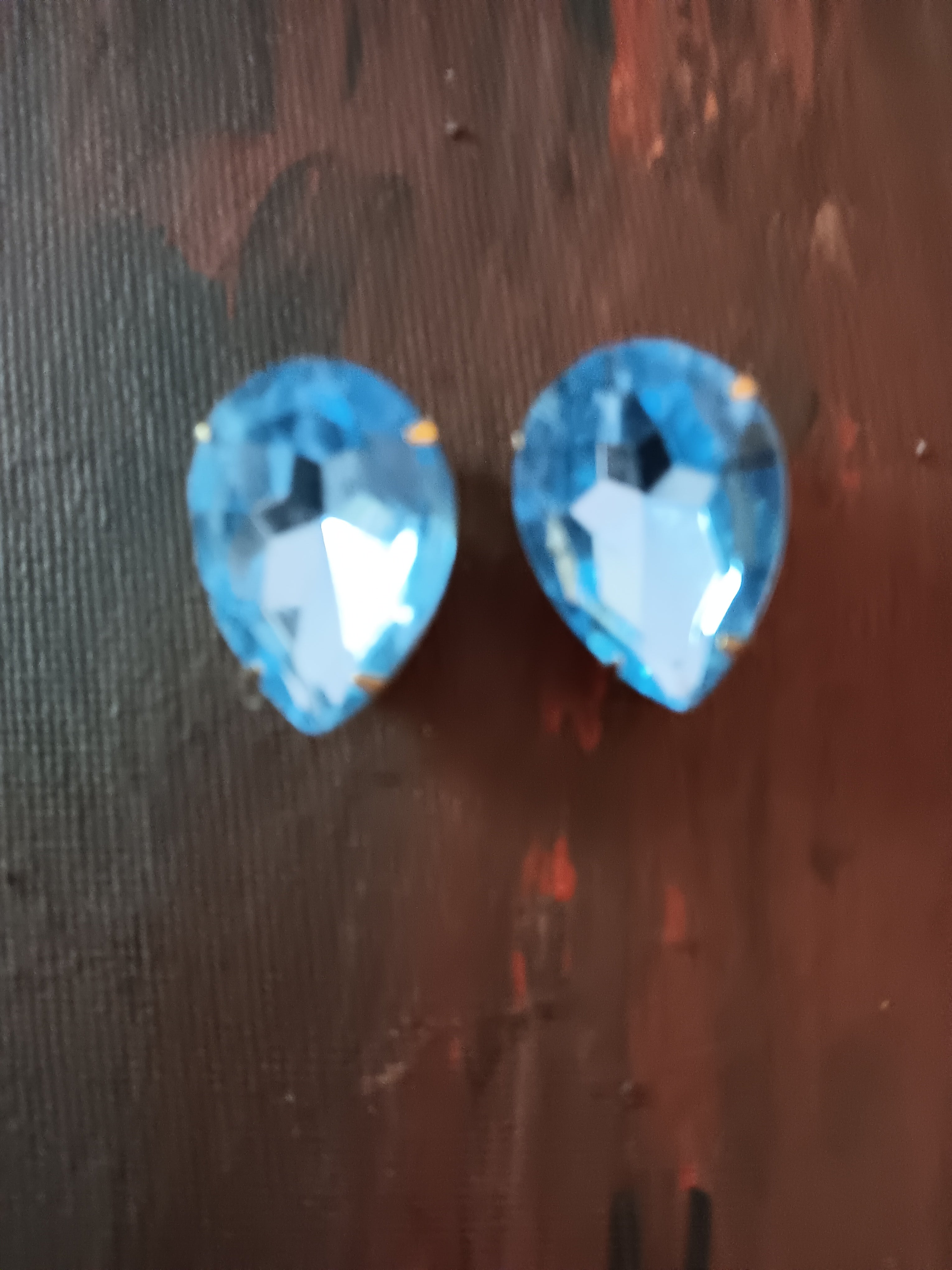 Clip on earrings large light blue faceted acrylic pear shape stones