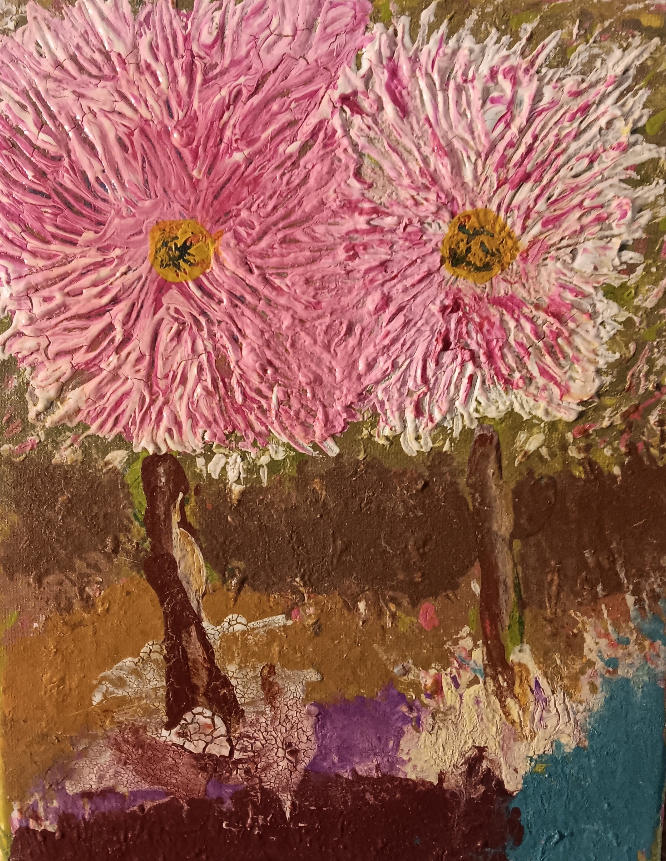 Original acrylic painting abstract impasto flowers
