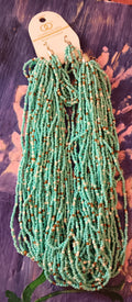 Necklace and earrings set new on card turquoise white goldseed beads