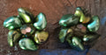 Vintage clip on earrings marked Austria blue green with iridescent pink rhinestone