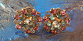Hollycraft multi color rhinestone screwback earrings signed
