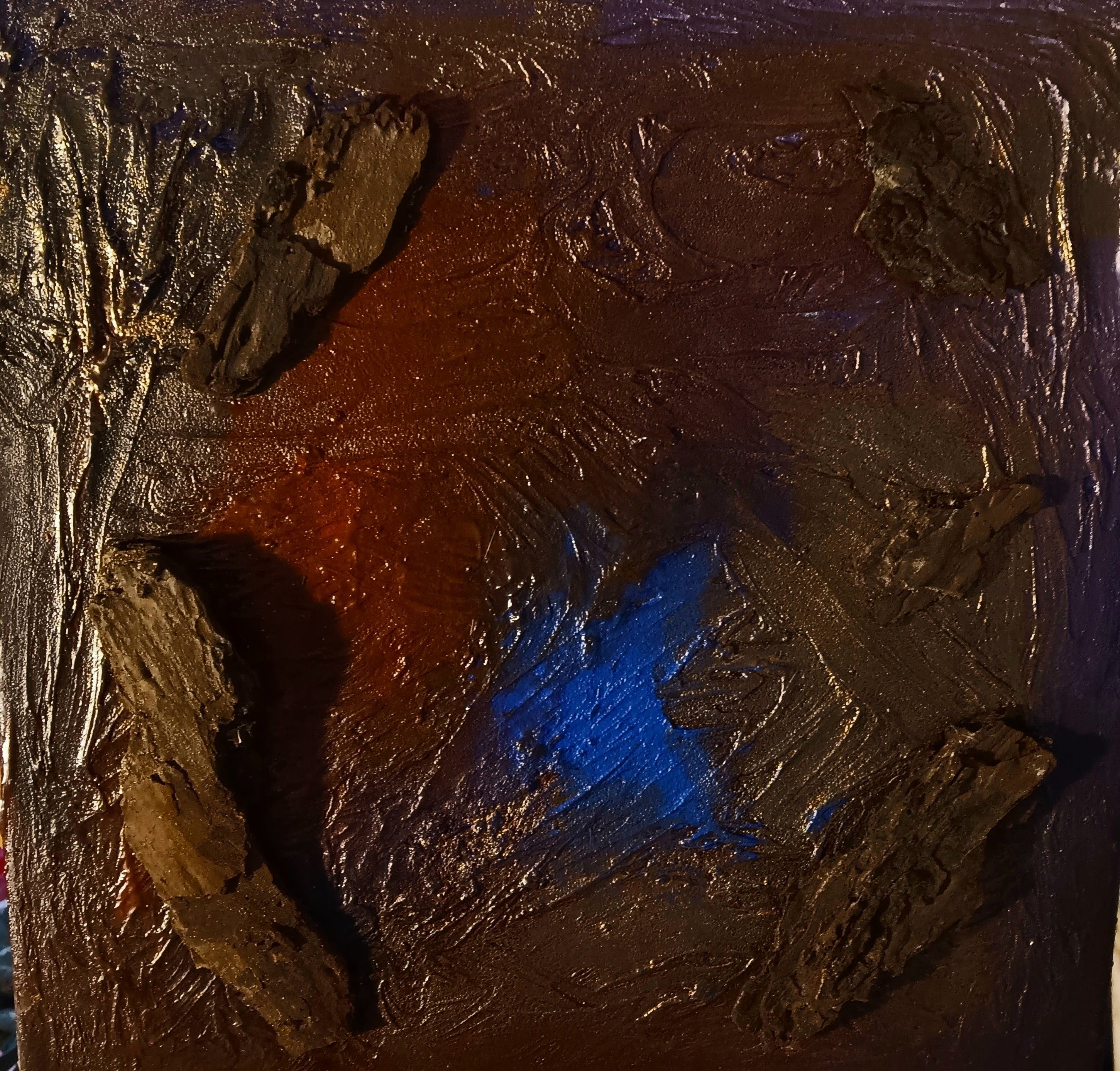 Original acrylic painting abstract impasto wood accents