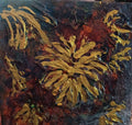 Original acrylic painting floral impasto gold mauve on canvas