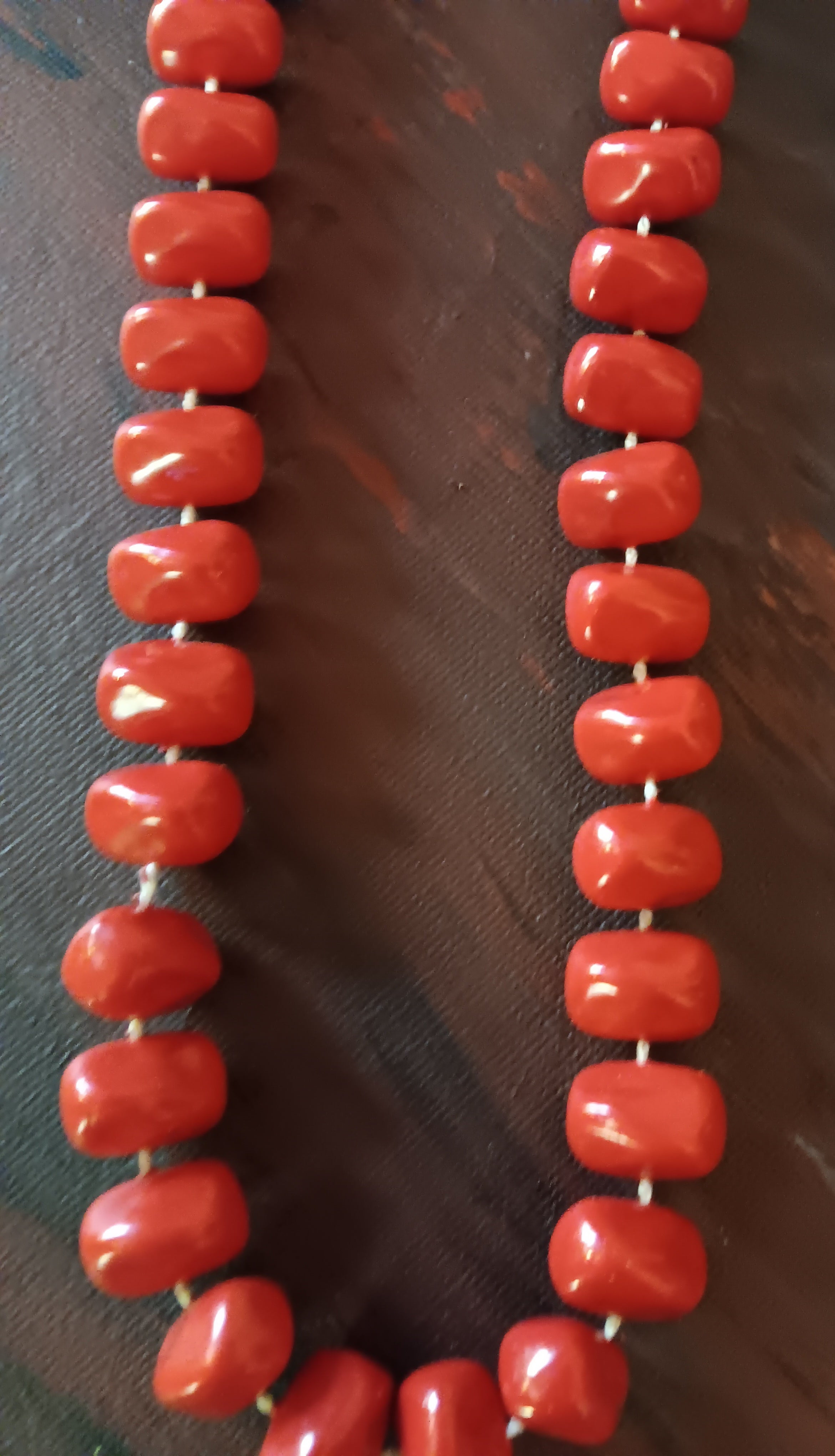 Vintage mid century modern red dyed bamboo necklace