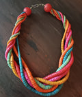 Vintage multi strand twisted necklace wooden