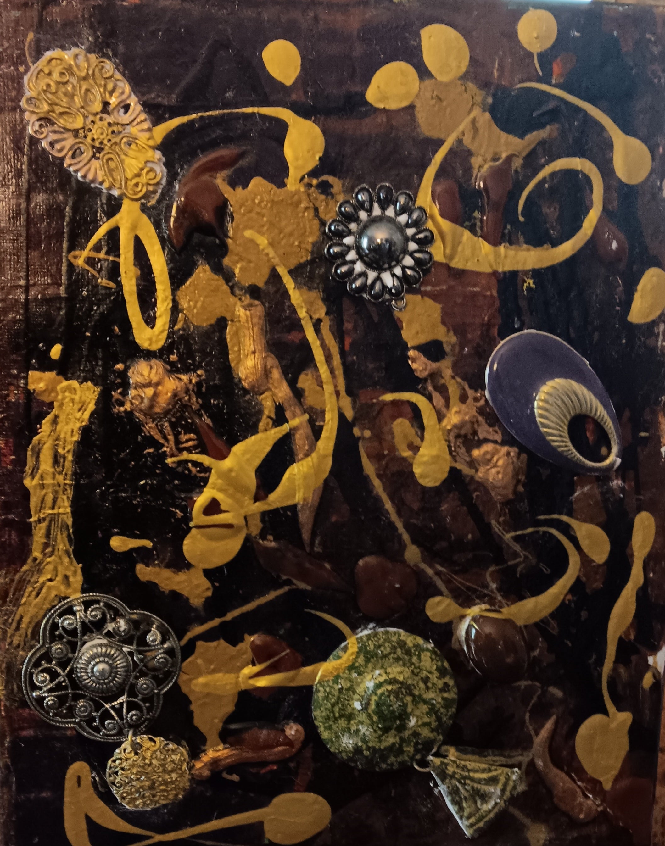 Original acrylic and jeweled painting brown/gold