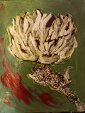 Original acrylic painting scràpe flower bird seed stem