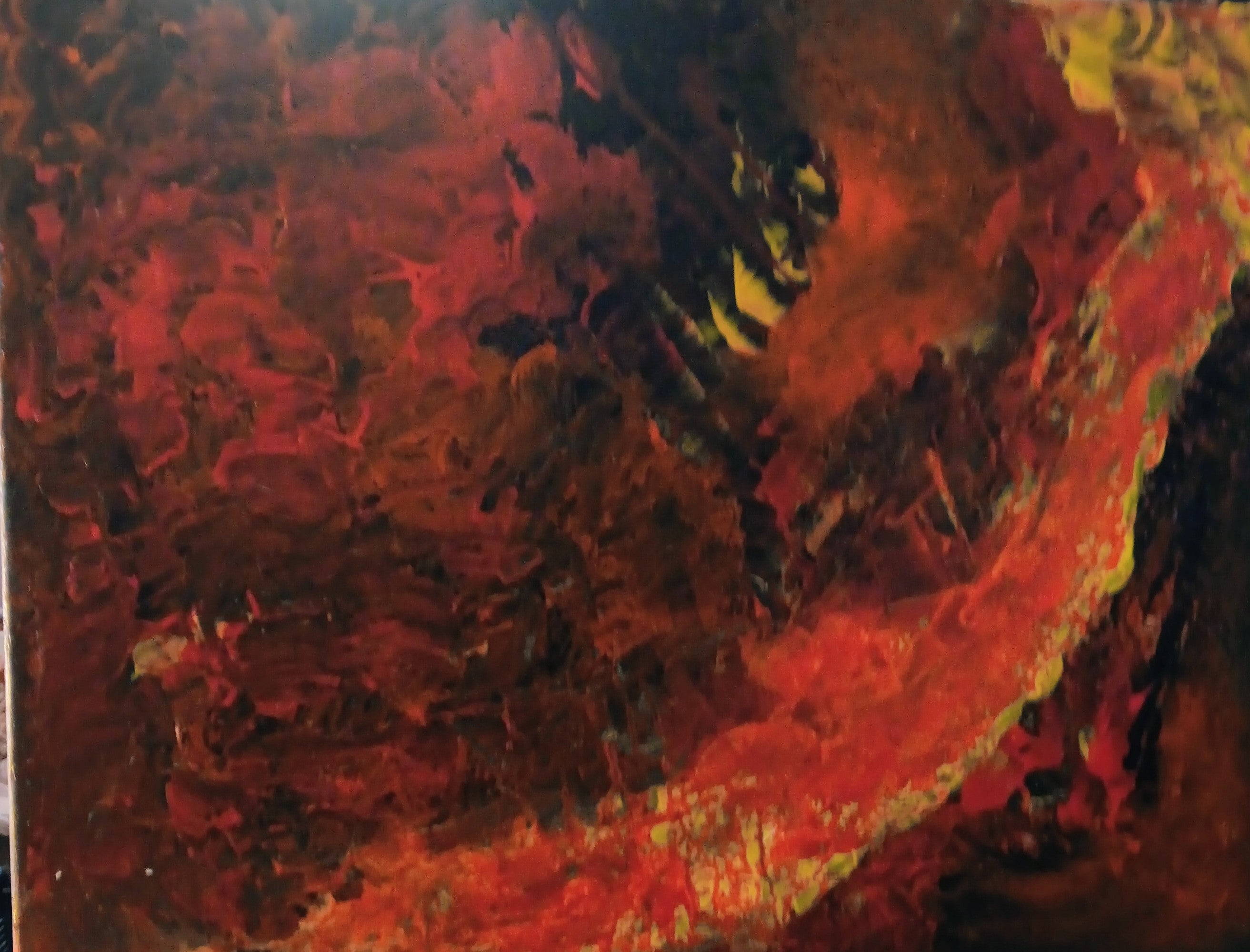 Original acrylic painting fire reds yellows  on canvas 16x20and black