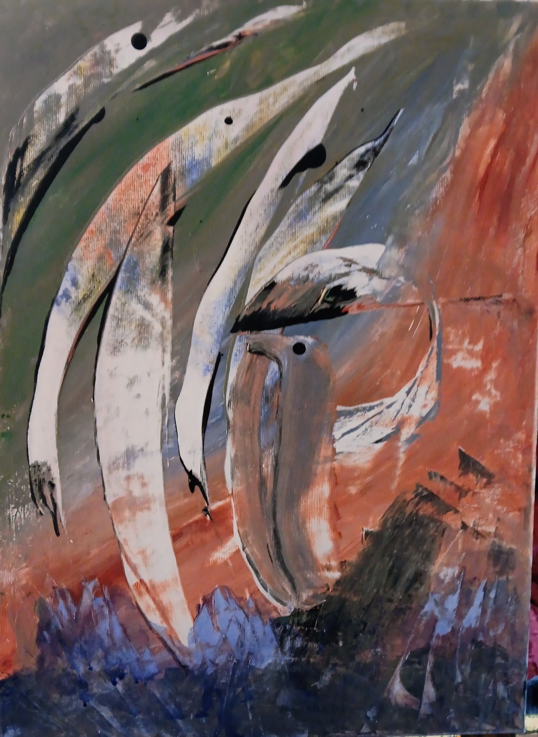 Original Gouache painting abstract Playing in the ocean