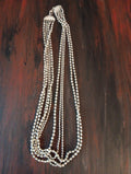 Necklace multi strand silver tone metal long