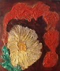 Original acrylic painting formal red roses large gold center flower